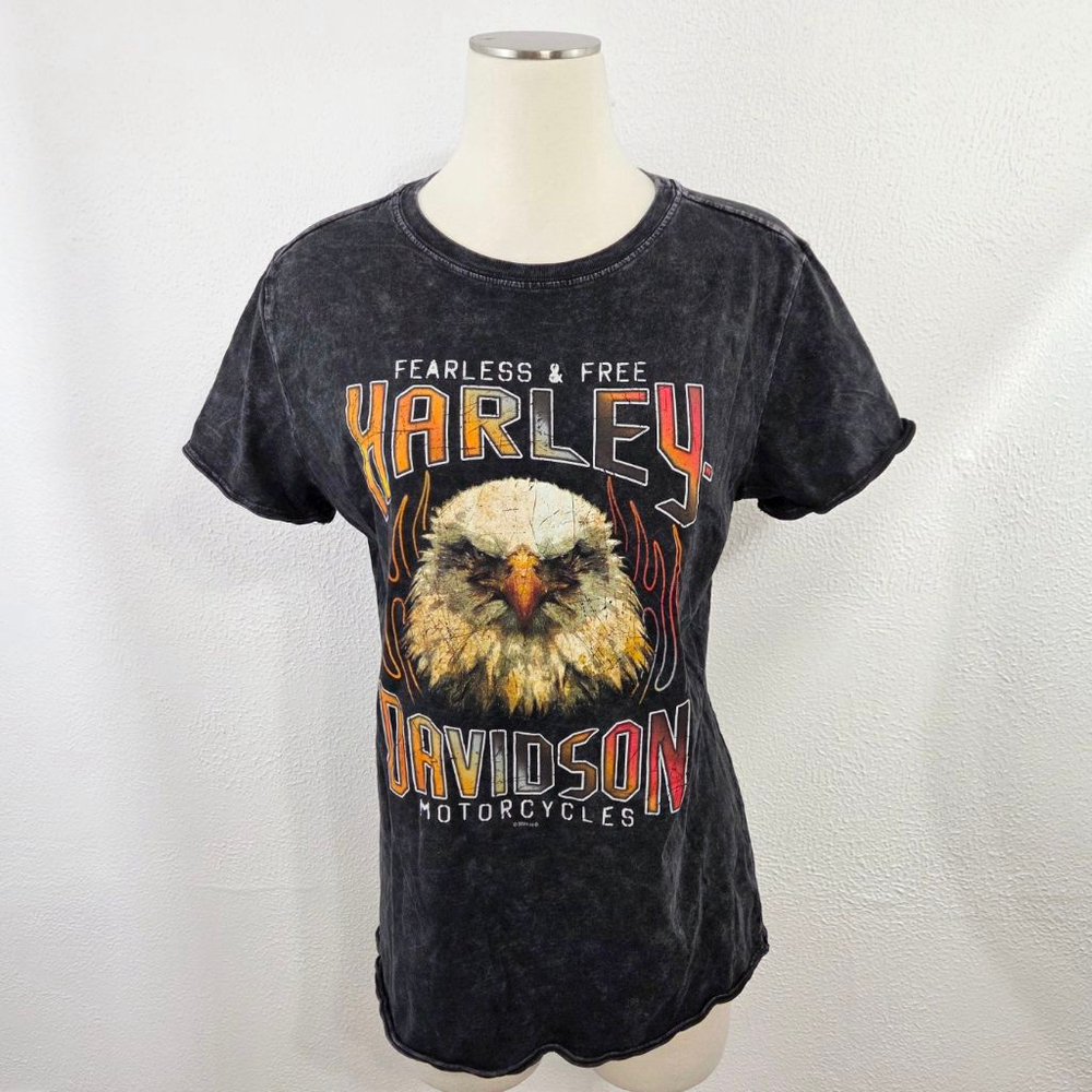 Harley-Davidson fearless and free eagle tee black mineral wash graphic womens XL